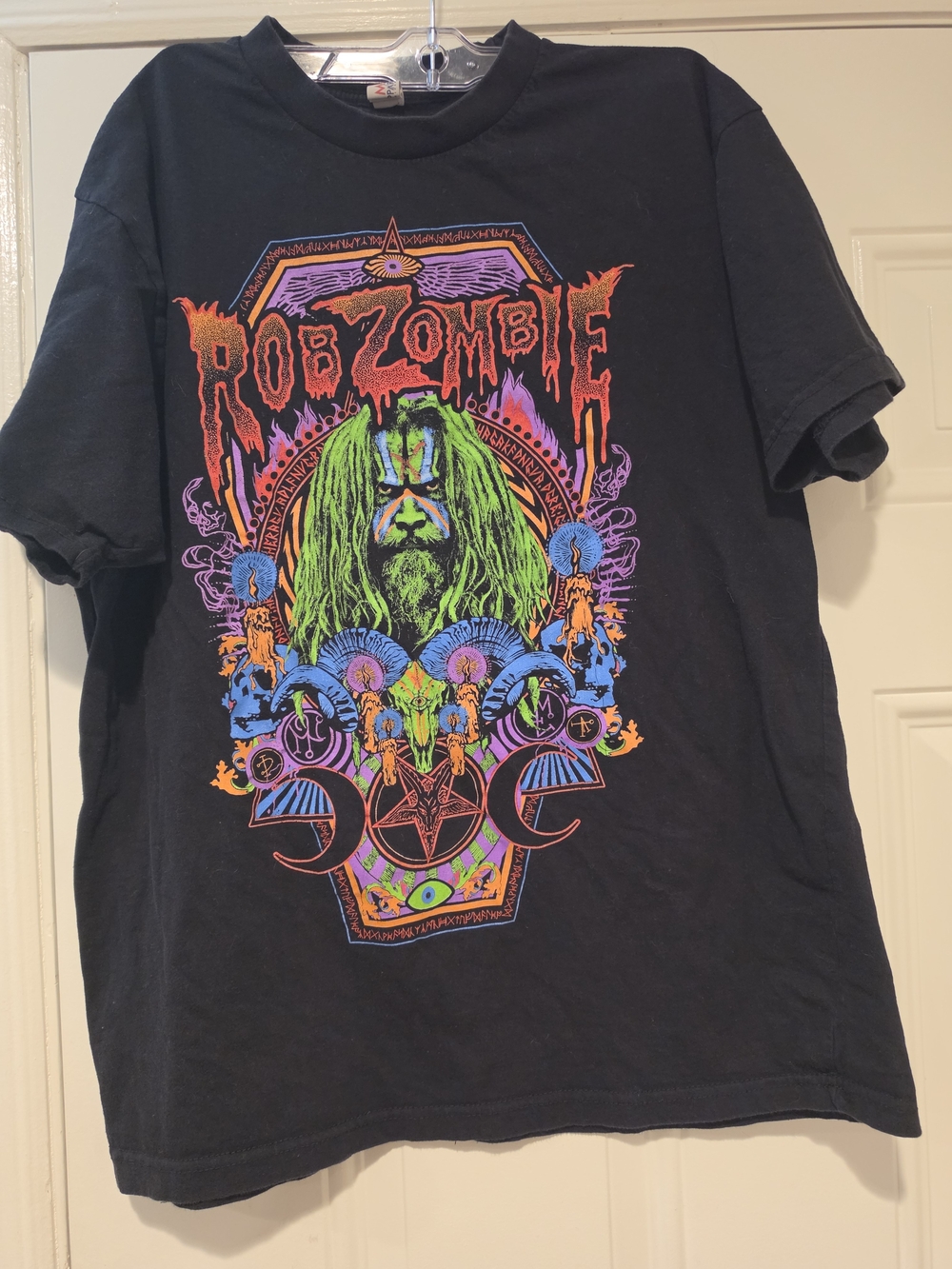 Rom Zombie Black Graphic Band Tee - Neon Multicolor Print